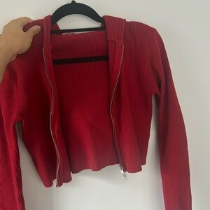 Red Cropped Zip Up jacket